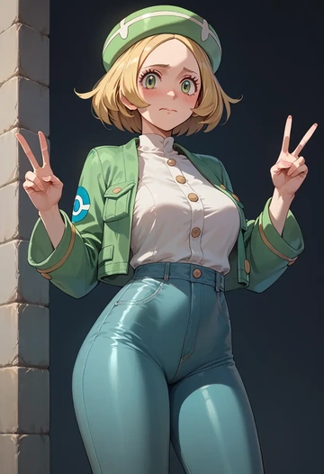 pokemon,bianca_(pokemon),denim jacket,cropped,leather leggings  - AI generated anime art