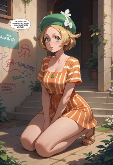 pokemon,bianca_(pokemon),striped graffiti blouse,dolphin shorts  - AI generated anime art