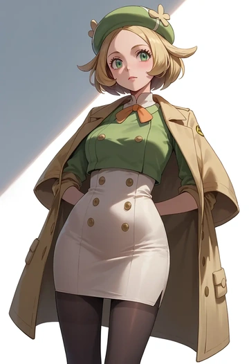 pokemon,bianca_(pokemon),coat,long,double-breasted,pencil skirt  - AI generated anime art