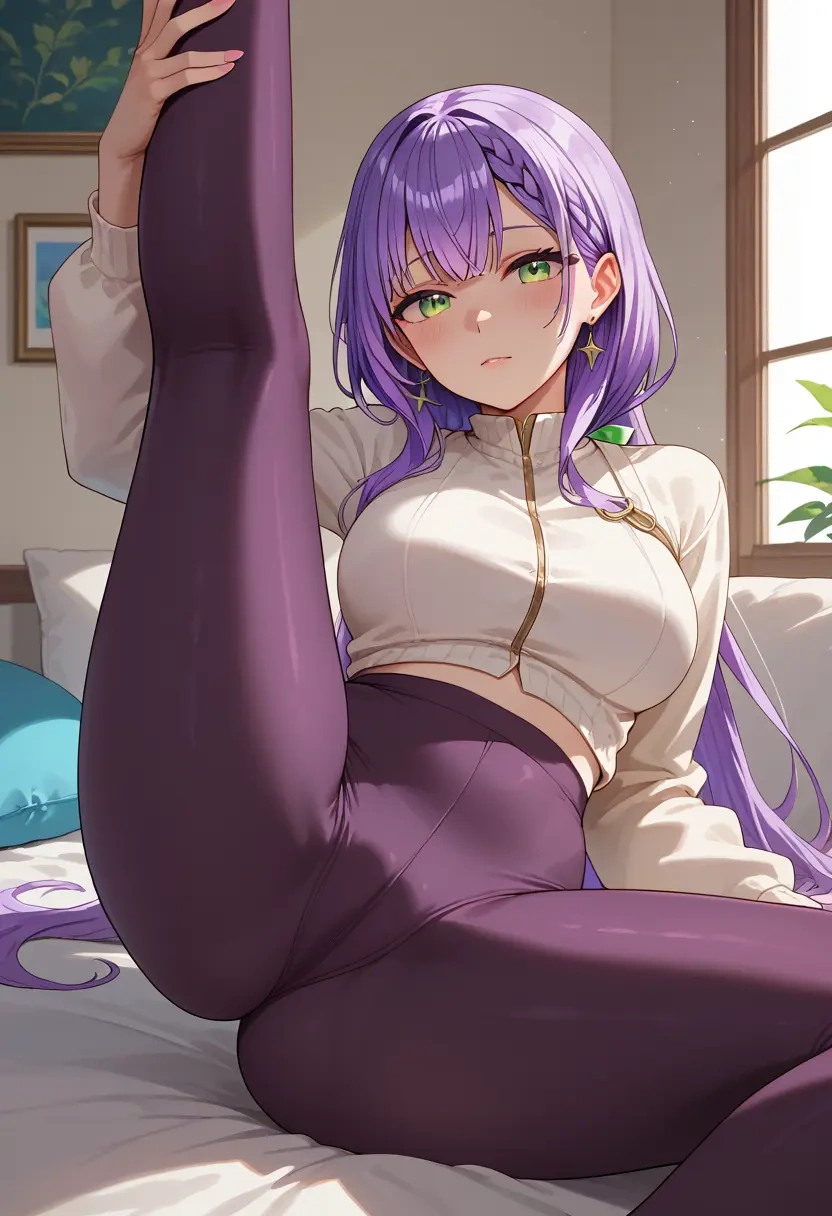 hololive,bibi_(tokoyami_towa),yoga, leggings,spread legs,one leg up,sexy  - 