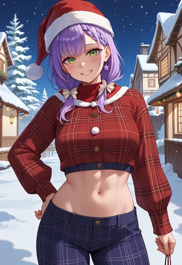 hololive,bibi_(tokoyami_towa),Christmas,plaid trousers  - AI generated anime art