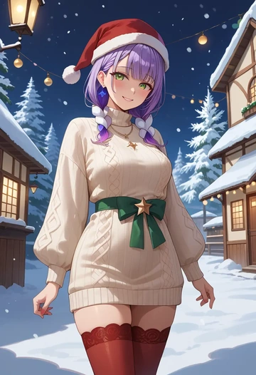 hololive,bibi_(tokoyami_towa),Christmas,sweater dress,stockings  - AI generated anime art