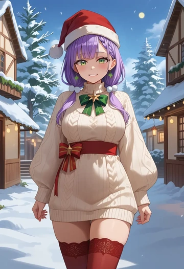 hololive,bibi_(tokoyami_towa),Christmas,sweater dress,stockings  - AI generated anime art