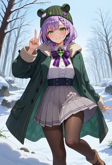 hololive,bibi_(tokoyami_towa),winter,student uniform,duffle coat  - AI generated anime art