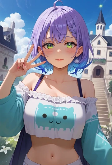 hololive,bibi_(tokoyami_towa),off-shoulder top,dolphin shorts  - AI generated anime art