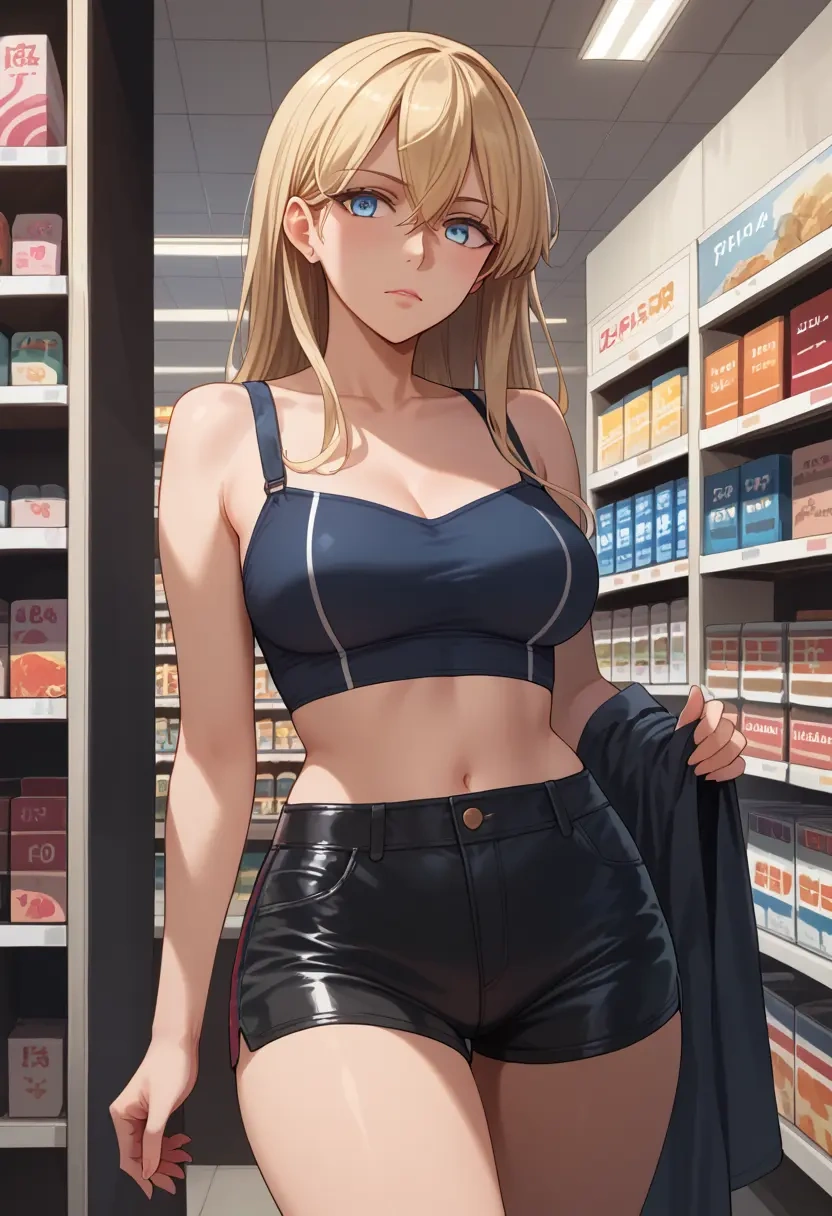 kantai_collection,bismarck_(kancolle),leather,shorts,crop top  - 