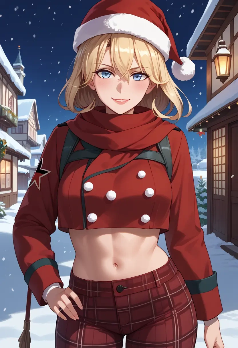 kantai_collection,bismarck_(kancolle),Christmas,plaid trousers  - 