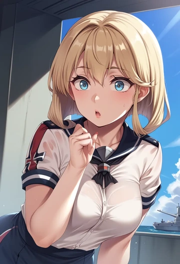 kantai_collection,bismarck_(kancolle),running shirt,shorts,sneakers  - AI generated anime art