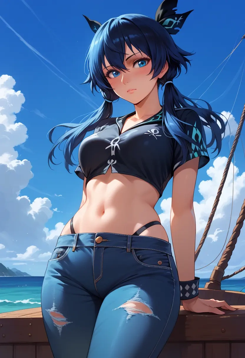 black_rock_shooter,black_rock_shooter_(character),crop top  - 