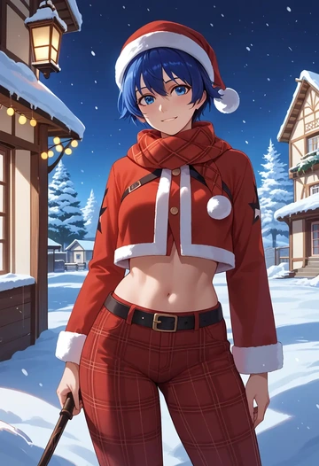 black_rock_shooter,black_rock_shooter_(character),Christmas,plaid trousers  - AI generated anime art