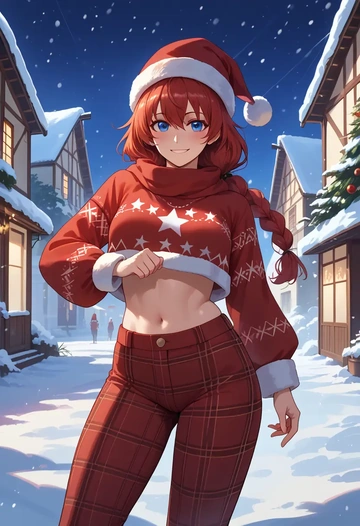 black_rock_shooter,black_rock_shooter_(character),Christmas,plaid trousers  - AI generated anime art