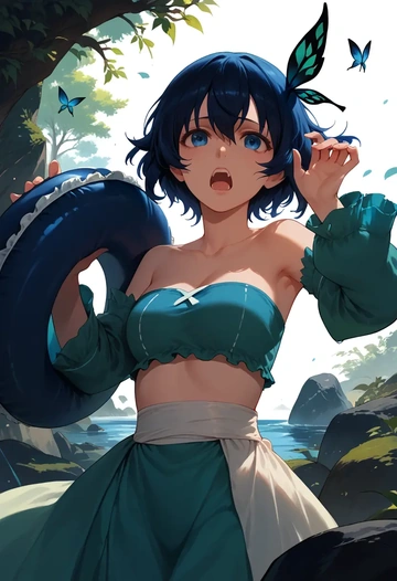 black_rock_shooter,black_rock_shooter_(character),tube top,jogger shorts  - AI generated anime art