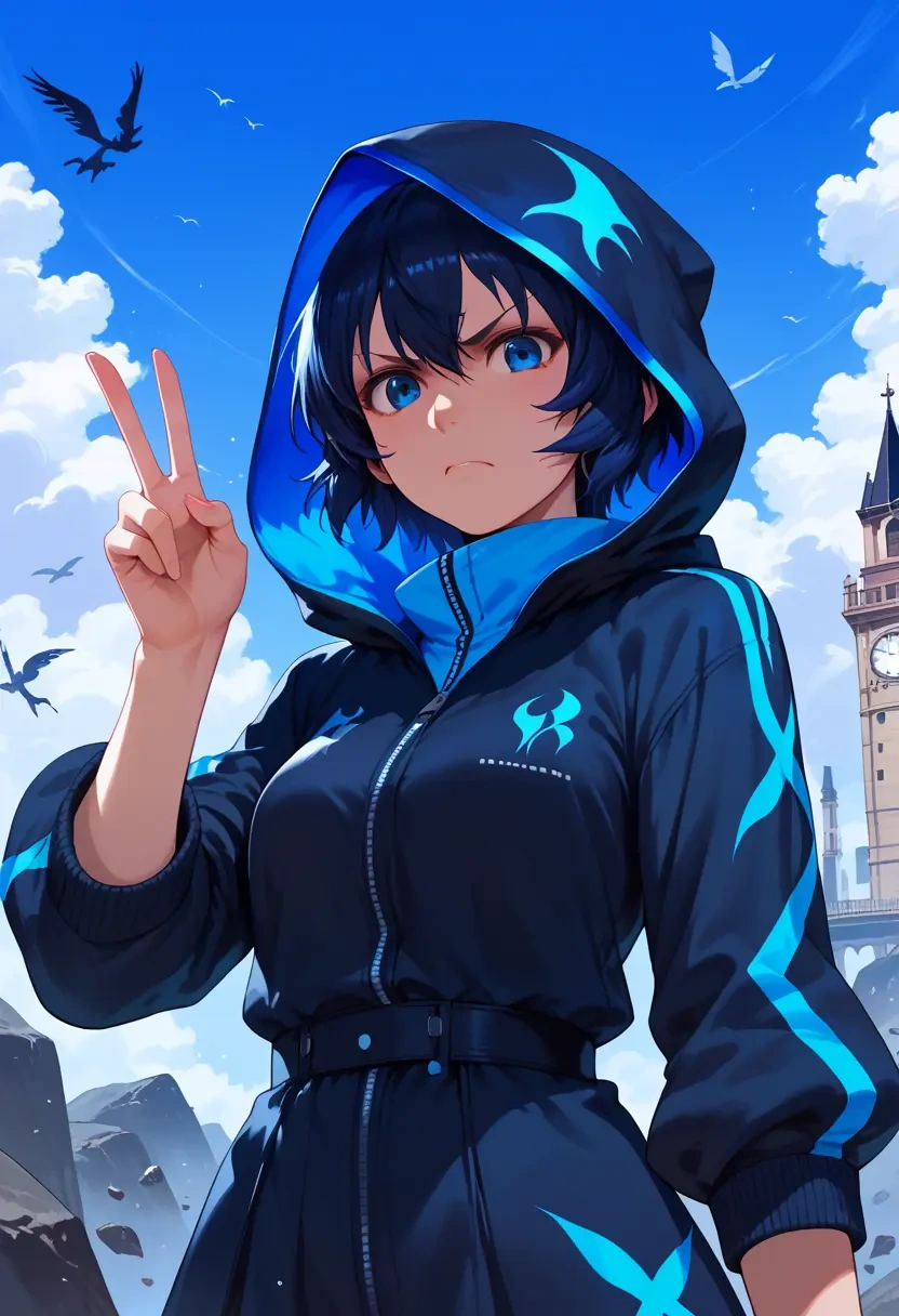 black_rock_shooter,black_rock_shooter_(character),crop windbreaker,shorts  - 