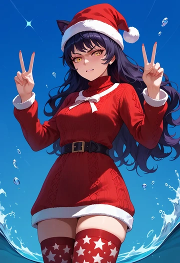 rwby,blake_belladonna,Christmas,sweater dress,stockings  - AI generated anime art