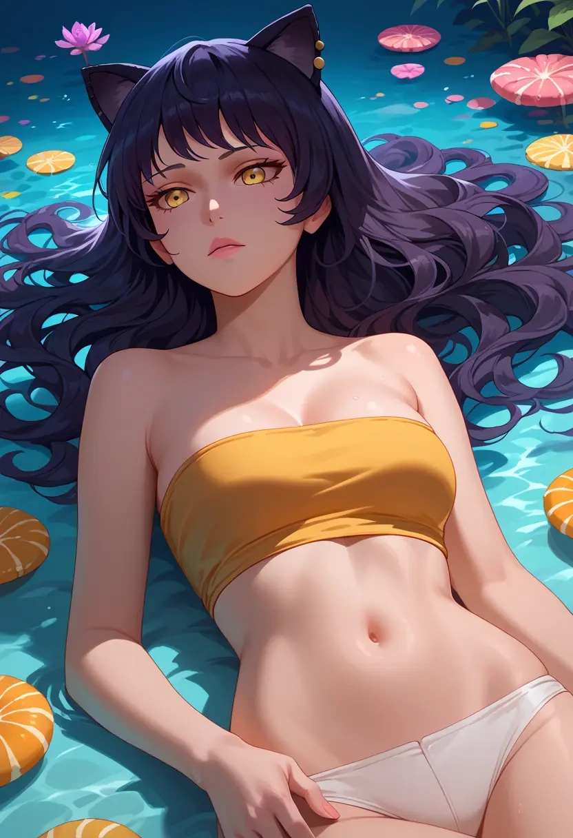 rwby,blake_belladonna,tube top,jogger shorts  - 