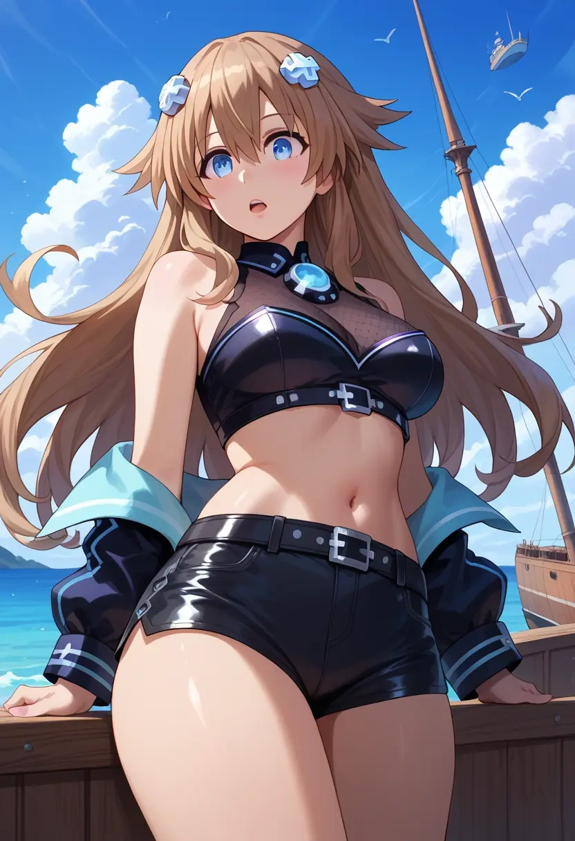 neptune_(series),blanc_(neptunia),leather,shorts,crop top  - 