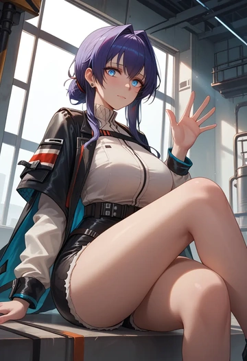 arknights,blaze_(arknights),leather,shorts  - AI generated anime art