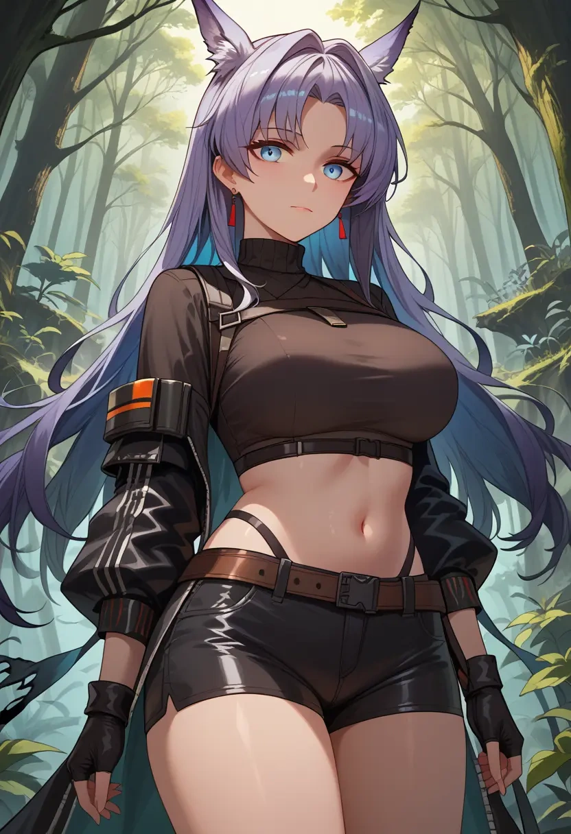 arknights,blaze_(arknights),leather,shorts,crop top  - 