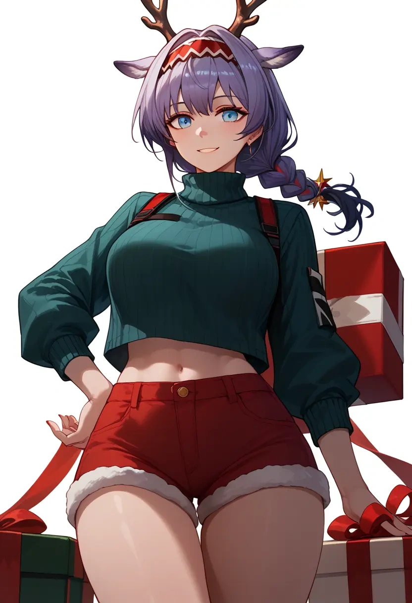 arknights,blaze_(arknights),Christmas,red velvet shorts,turtleneck sweater  - 