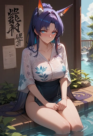 arknights,blaze_(arknights),silk graffiti shirt,dolphin shorts  - AI generated anime art