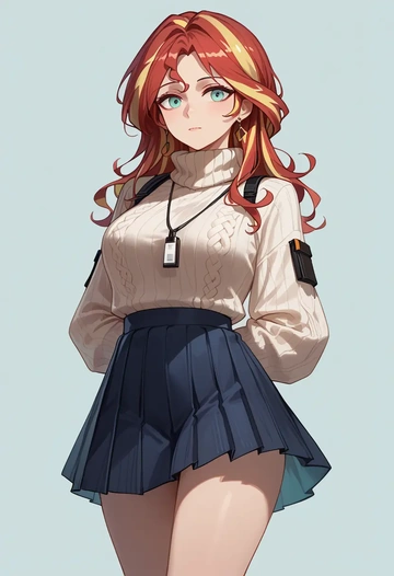 arknights,blaze_(arknights),sweater,cropped,pleated midi skirt  - AI generated anime art