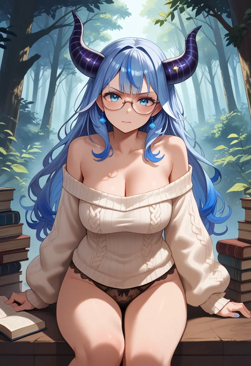 hololive,bloop_(gawr_gura),sweater,panties,off-shoulder,glasses,sexy  - 