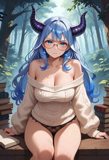 hololive,bloop_(gawr_gura),sweater,panties,off-shoulder,glasses,sexy  - AI generated anime art