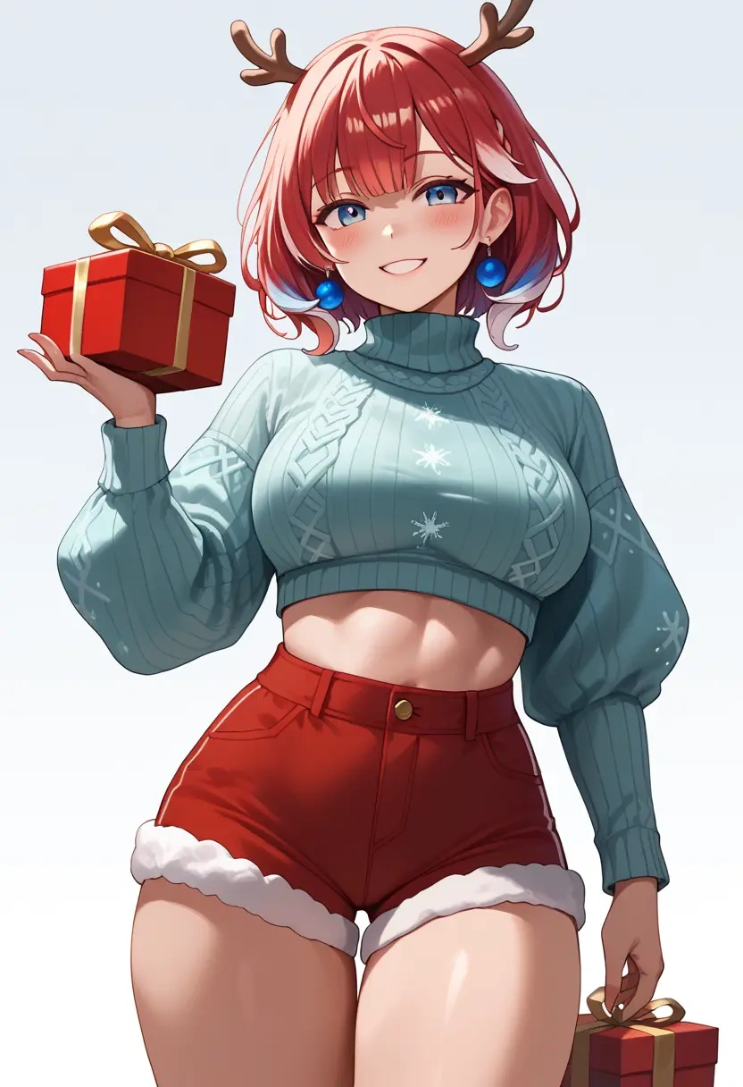 hololive,bloop_(gawr_gura),Christmas,red velvet shorts,turtleneck sweater  - 