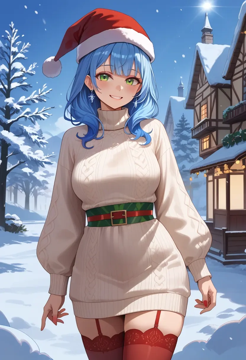 hololive,bloop_(gawr_gura),Christmas,sweater dress,stockings  - 