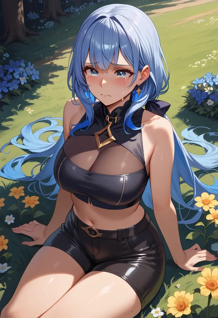 hololive,bloop_(gawr_gura),leather,shorts,crop top  - 