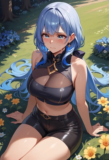 hololive,bloop_(gawr_gura),leather,shorts,crop top  - AI generated anime art