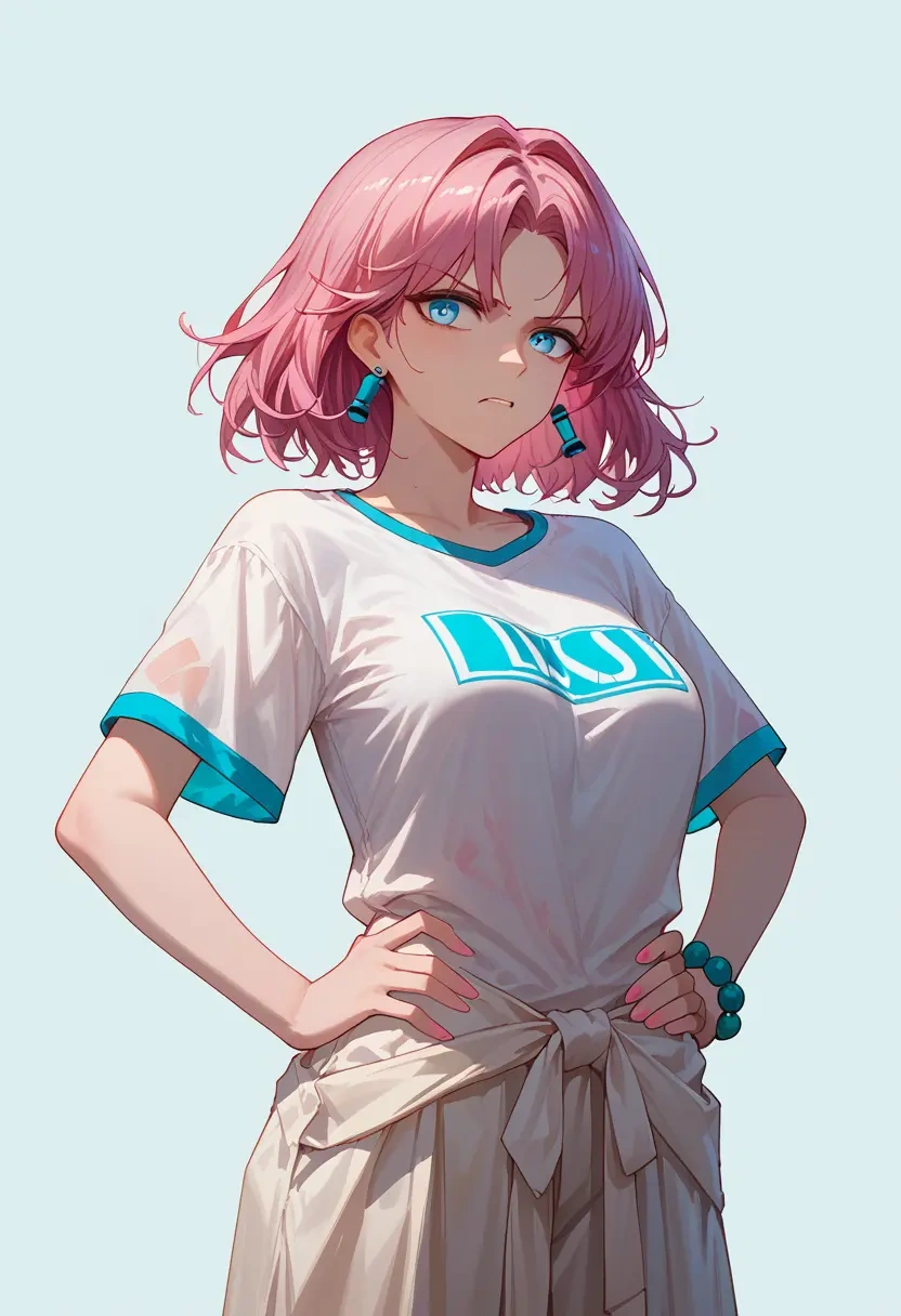 arknights,blue_poison_(arknights),tie-dye shirt,dolphin shorts  - 