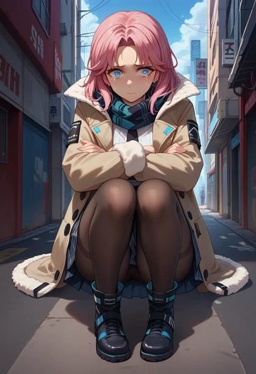 arknights,blue_poison_(arknights),winter,student uniform,fur-trimmed coat  - AI generated anime art