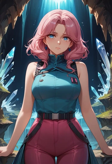 arknights,blue_poison_(arknights),jumpsuit,sleeveless,flare pants  - AI generated anime art