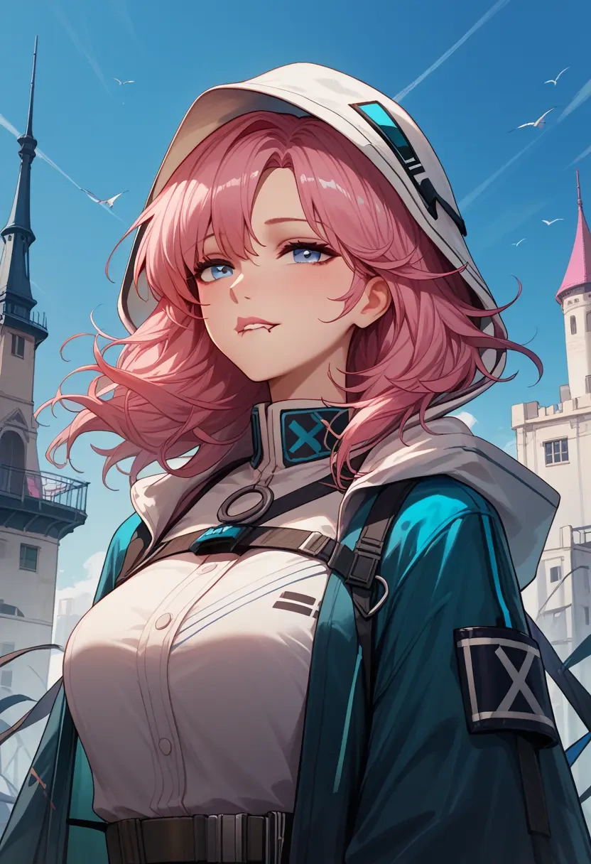 arknights,blue_poison_(arknights),crop windbreaker,shorts  - 