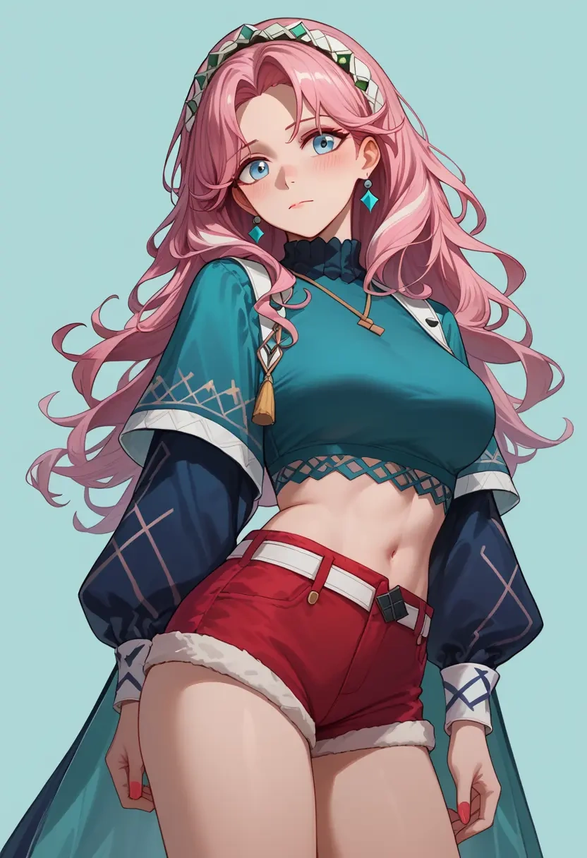 arknights,blue_poison_(arknights),red velvet shorts  - 