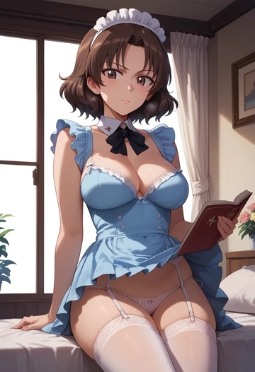 girls_und_panzer,boko_(girls_und_panzer),maid, sexy, stockings,panties  - AI generated anime art