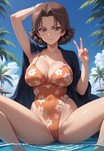 girls_und_panzer,boko_(girls_und_panzer),swimsuit,floral print  - AI generated anime art