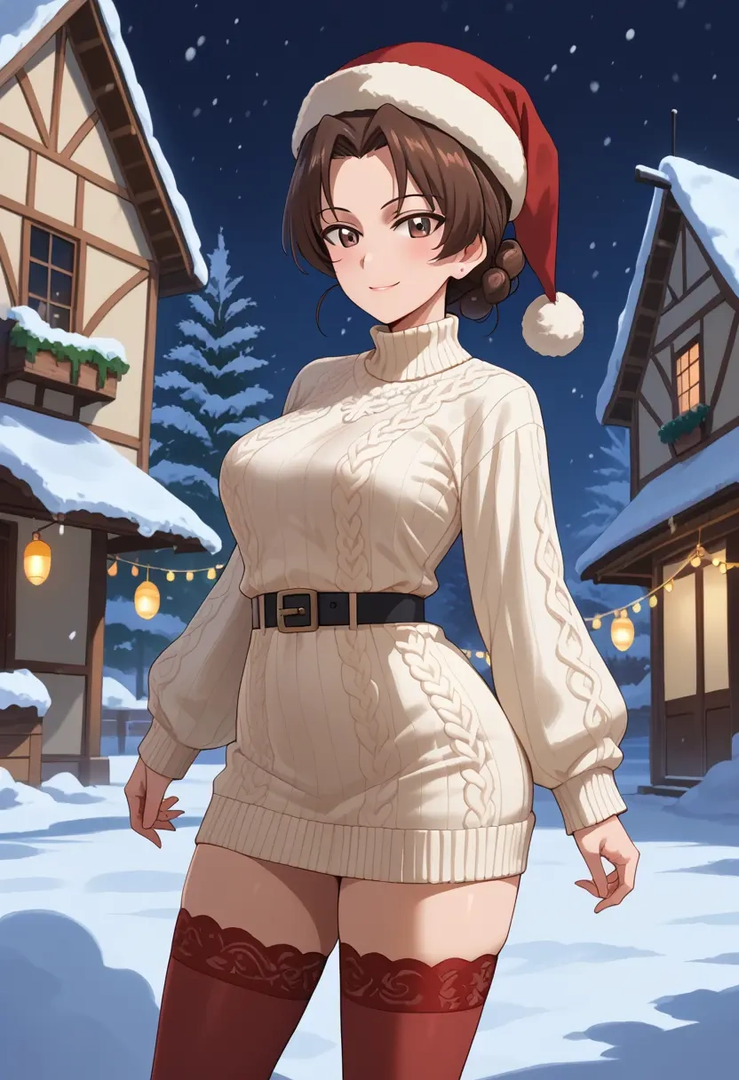 girls_und_panzer,boko_(girls_und_panzer),Christmas,sweater dress,stockings  - 