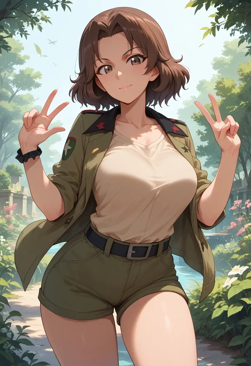 girls_und_panzer,boko_(girls_und_panzer),jogger shorts,oversized tank  - 