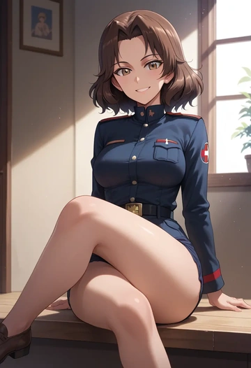 girls_und_panzer,boko_(girls_und_panzer),leather,shorts  - AI generated anime art