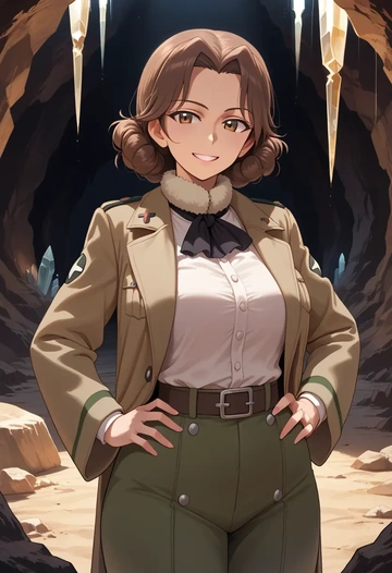 girls_und_panzer,boko_(girls_und_panzer),coat,fur-collar,tailored trousers  - AI generated anime art