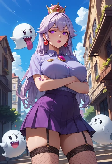 mario_(series),boo_(mario),mini skirt, stockings  - AI generated anime art