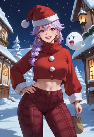 mario_(series),boo_(mario),Christmas,plaid trousers  - AI generated anime art