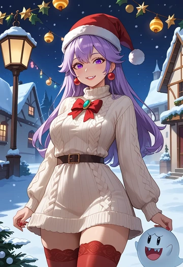 mario_(series),boo_(mario),Christmas,sweater dress,stockings  - AI generated anime art