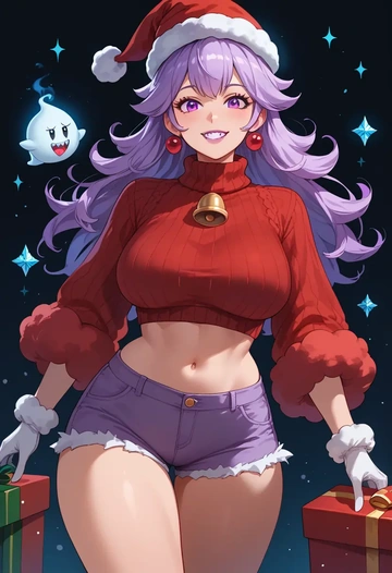 mario_(series),boo_(mario),Christmas,red velvet shorts,turtleneck sweater  - AI generated anime art