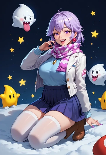 mario_(series),boo_(mario),winter,student uniform,puffer jacket  - AI generated anime art