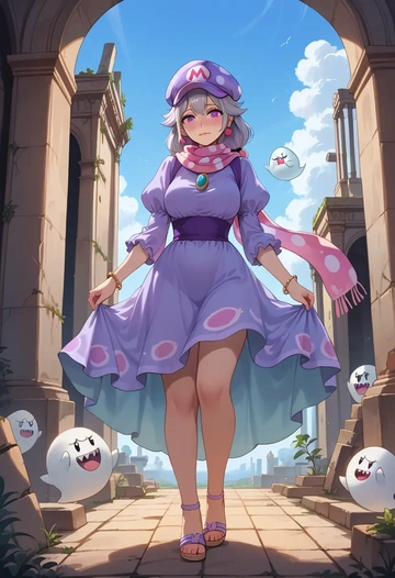 mario_(series),boo_(mario),spring,elegant woman,bodycon dress  - AI generated anime art