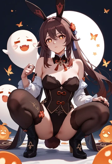 genshin_impact,boo_tao_(genshin_impact),bunny girl  - AI generated anime art