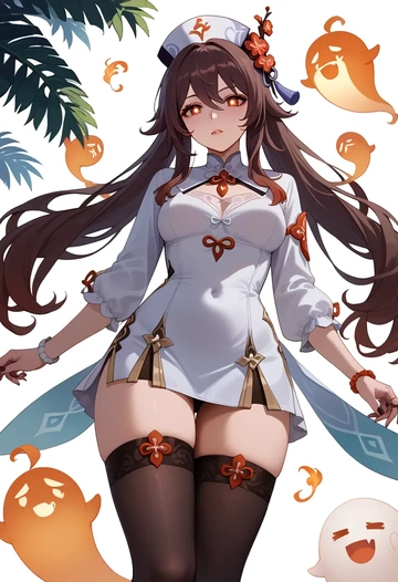 genshin_impact,boo_tao_(genshin_impact),nurse pantyhose,mini skirt, sexy  - AI generated anime art